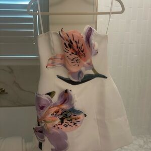 Floral Embroidered Mini Dress in White and Purple